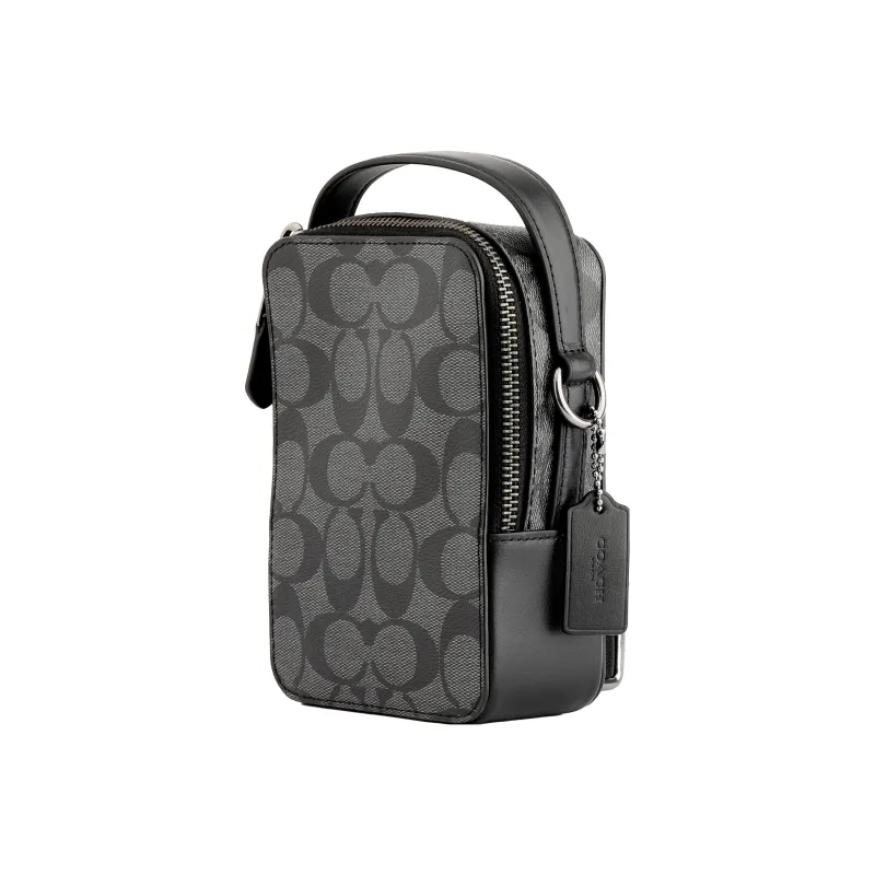 COACH Canvas With Leather Cell Phone Pouch, Handbag, Shoulder Bag, Crossbody Bag Trumpets Men's Black-1