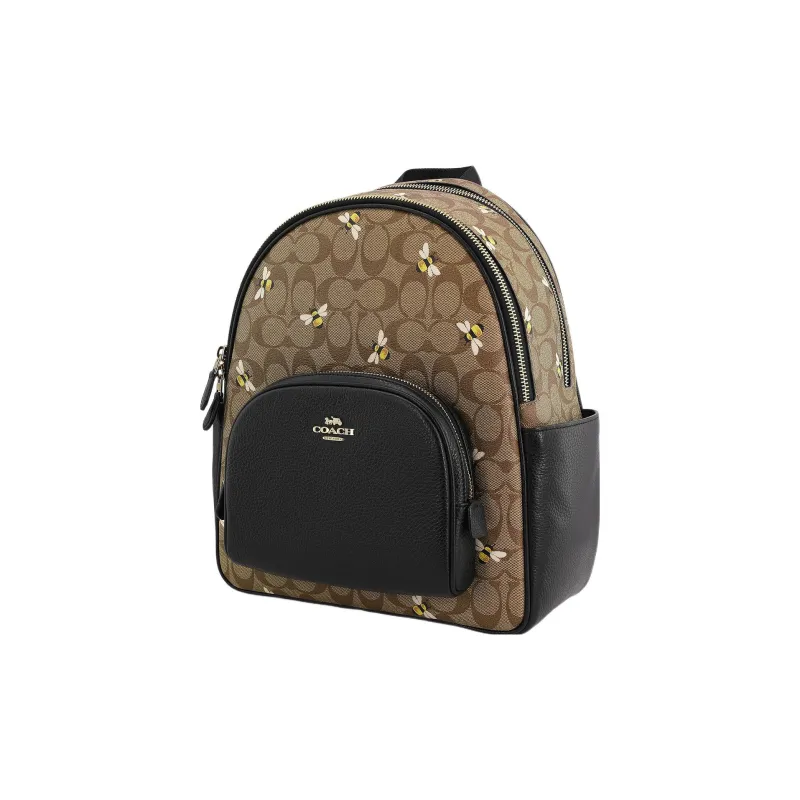COACH Court Cow Leather Backpack Large Size Women's Khaki & Black-1