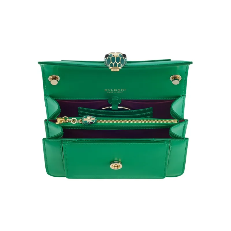 BVLGARI Serpenti Forever Calfskin Shoulder Bag Crossbody Bag Small Size Women's Green-3