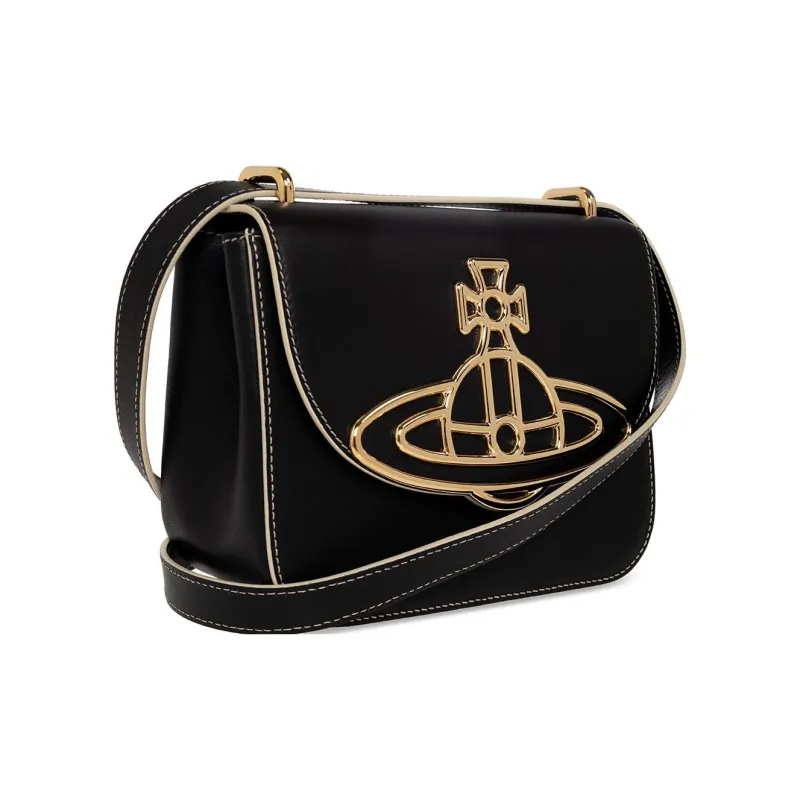 Vivienne Westwood Linda Calfskin Crossbody Bag, Shoulder Bag Women's Black Gold-1