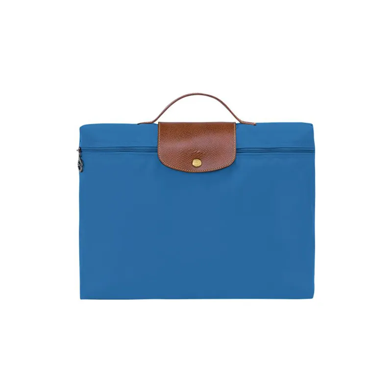 LONGCHAMP Le Pliage Green Fabric Cow Leather Patchwork Briefcases Handbags Medium Size Unisex Cobalt Blue Bag-0