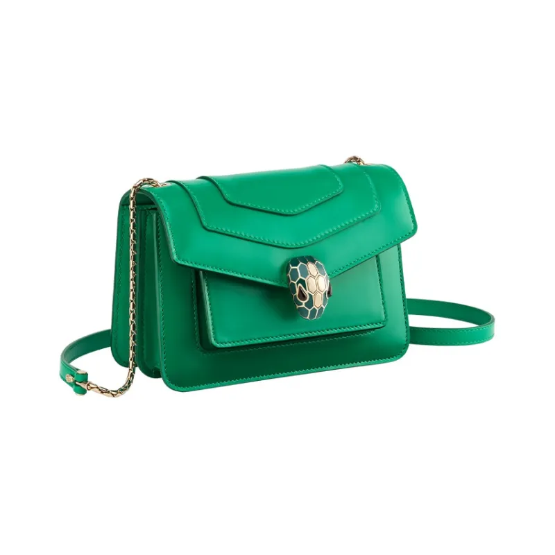 BVLGARI Serpenti Forever Calfskin Shoulder Bag Crossbody Bag Small Size Women's Green-1