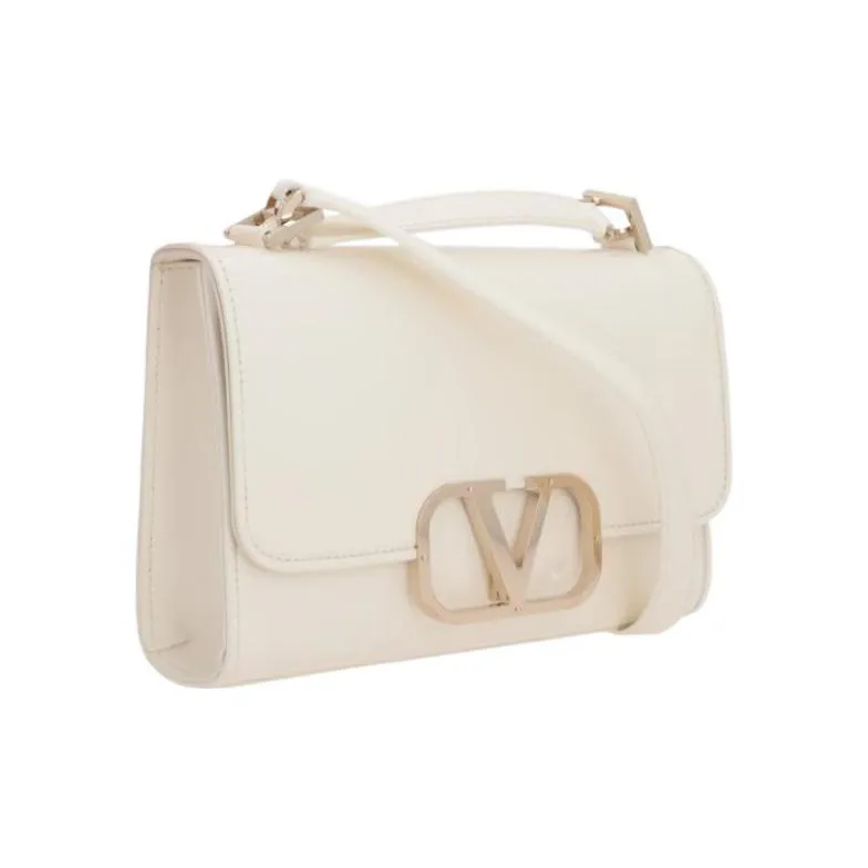 Valentino Cow Leather Crossbody Bag, Shoulder Bag Women's White-2