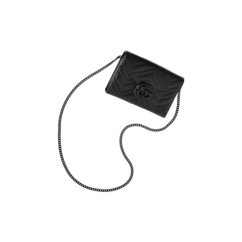 GUCCI GG Marmont Leather Shoulder Bag, Crossbody Bag Mini Women's Black-3