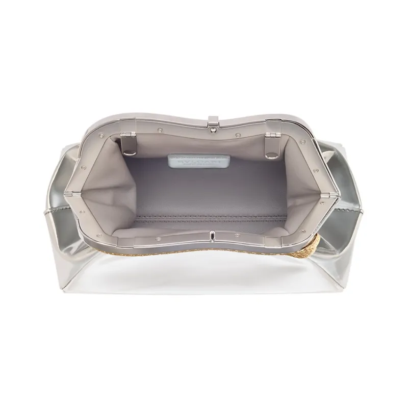 BVLGARI Serpentine Calfskin Clutch Small Size Women's Silver-7