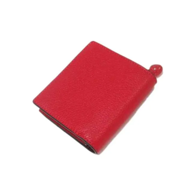 COACH Snap Wallet Pebbled Leather Card Holder Wallet Women's Red-1
