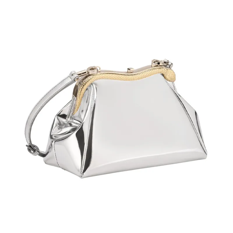 BVLGARI Serpentine Calfskin Clutch Small Size Women's Silver-2