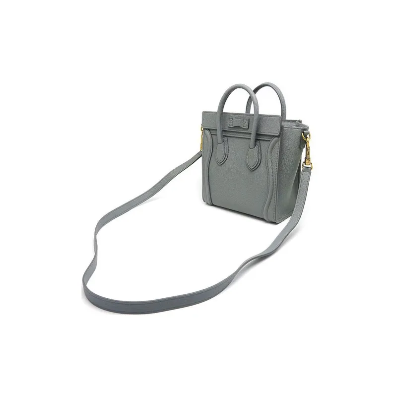 CELINE Luggage Calfskin Shoulder Bag Crossbody Bag Handbag Nano Women's Smoky Gray-3