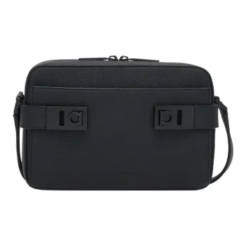 FERRAGAMO Hammered Texture Cow Leather Crossbody Bag, Shoulder Bag Women's Black