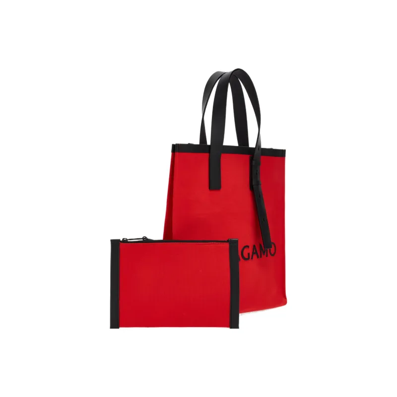 FERRAGAMO Canvas With Leather Trim Canvas Bag Tote Bag Shopping Bag Handbag Women's Red-3