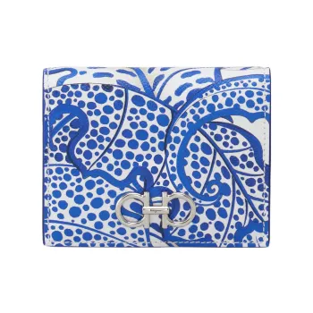FERRAGAMO Textured Cow Leather Wallet Small Size Women's Blue/White