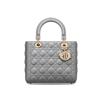 DIOR Lady Dior Sheepskin Wicker Pattern Dior Bag Shoulder Bag Crossbody Bag Handbag Medium Size Women's Off Milky White