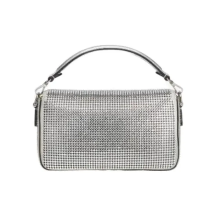 FENDI Baguette Cow Leather Portable Crossbody Bag Shoulder Bag Mini Women's Silver-3