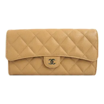 CHANEL 22P Embossed Calfskin With Metal Accents Card Holder Wallet Women's Beige Yellow