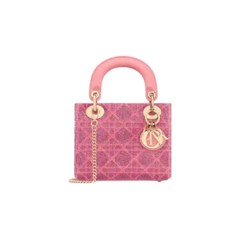 DIOR Lady Dior Cotton Beaded Embroidery Lady Dior Bag, Shoulder Bag, Crossbody Bag, Handbag Mini Women's Pink