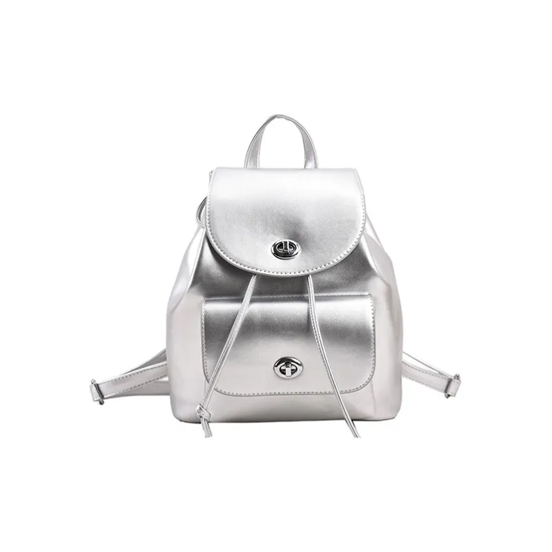 JANE KLAIN PU Handbag Backpack Medium Size Women's Black/Silver-5