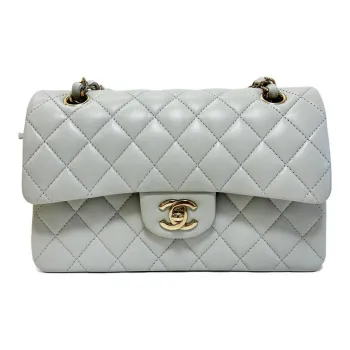 CHANEL 23C Spring Classic Flap CF Sheepskin Mouth Cover Bag Crossbody Bag Small Size Women's Light Gray