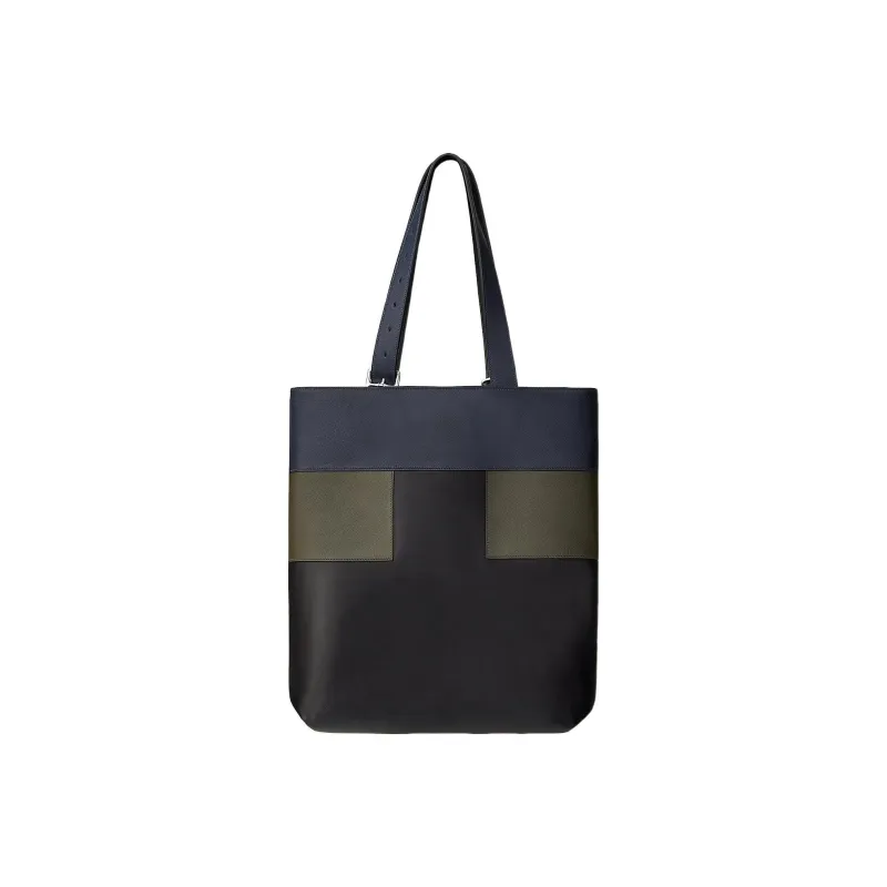 HERMES Evergrain Calfskin With Evercolor Calfskin Handbag Men's Black/Midnight Blue/Makai Green-2