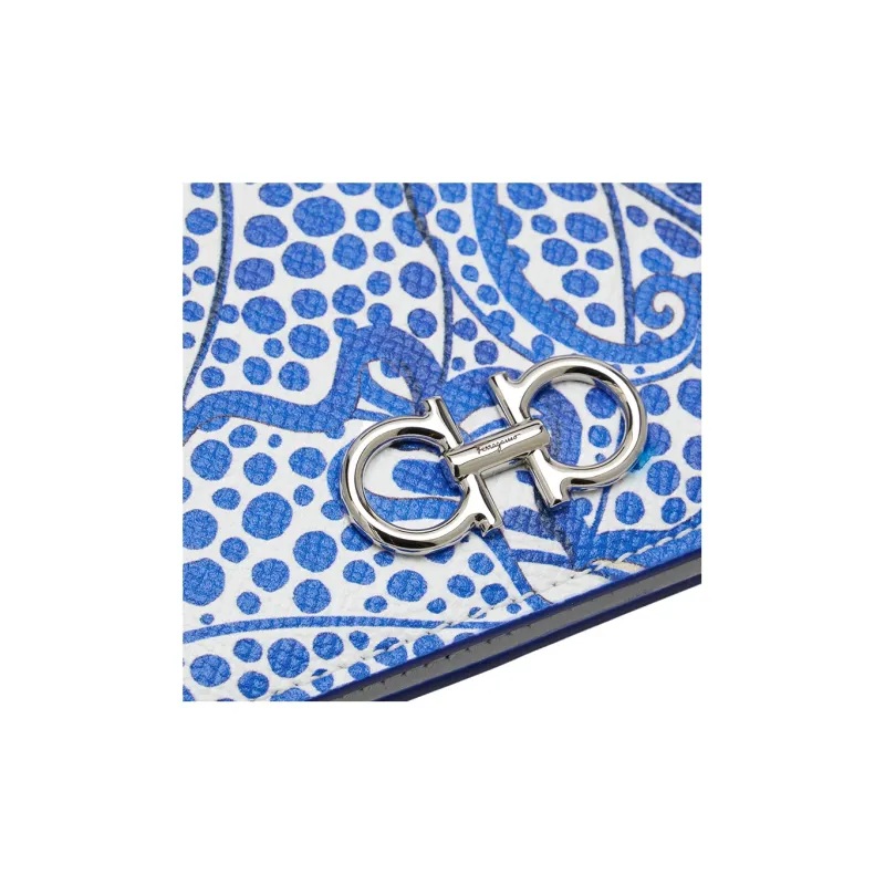 FERRAGAMO Textured Cow Leather Wallet Small Size Women's Blue/White-4