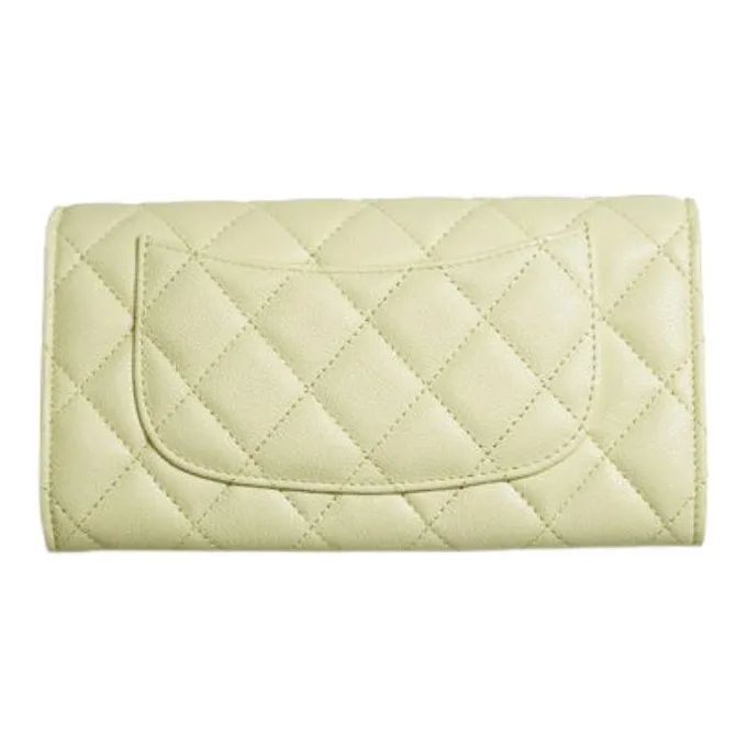 CHANEL 23P SS Grain Embossed Calfskin & Metal Card Holder, Wallet Women's Light Yellow-1