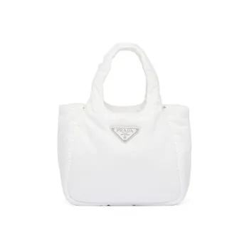 PRADA Re-Nylon Fabric Tote Bag Shopping Bag Handbag Small Size Women's White