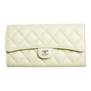 CHANEL 23P SS Grain Embossed Calfskin & Metal Card Holder, Wallet Women's Light Yellow