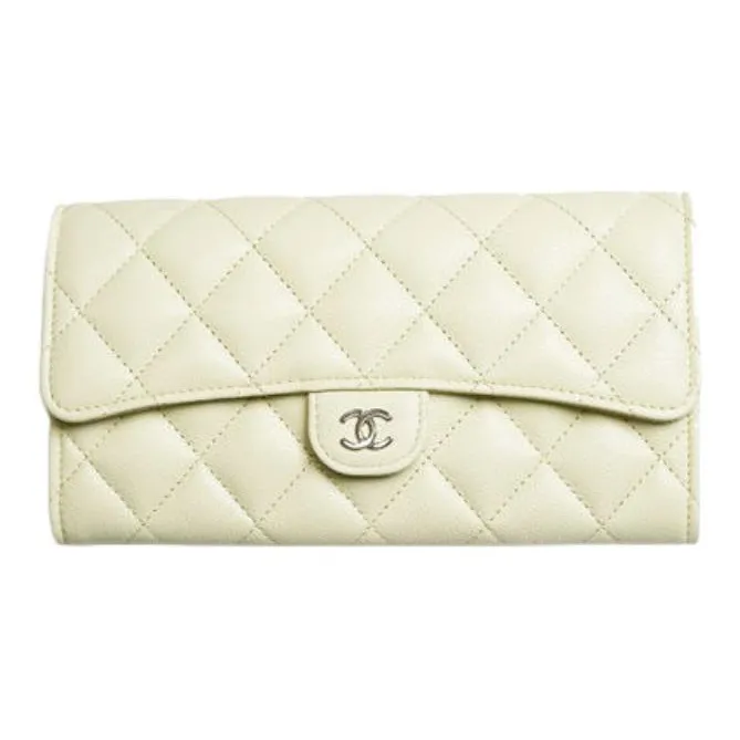 CHANEL 23P SS Grain Embossed Calfskin & Metal Card Holder, Wallet Women's Light Yellow-0