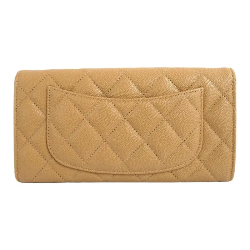CHANEL 22P Grain Embossed Calfskin & Metal Card Holder, Wallet Women's Beige Yellow-1