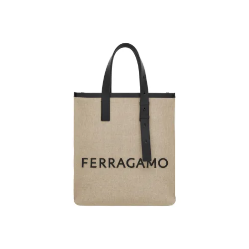FERRAGAMO Canvas With Leather Trim Canvas Bag Tote Bag Shopping Bag Handbag Women's Beige