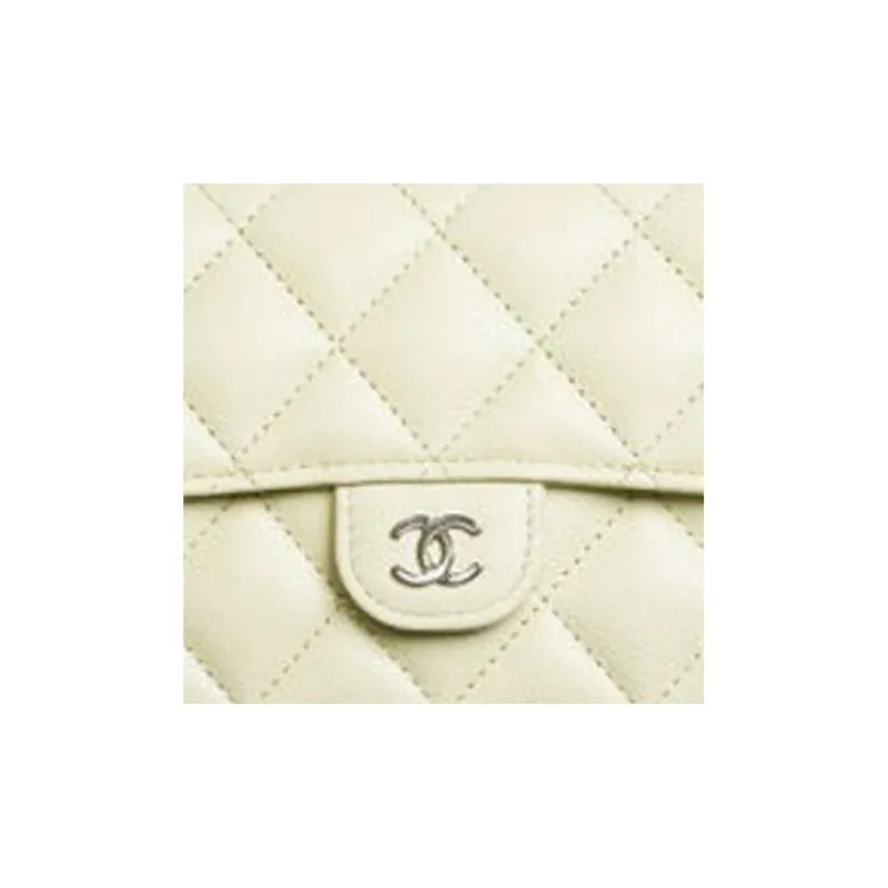 CHANEL 23P SS Grain Embossed Calfskin & Metal Card Holder, Wallet Women's Light Yellow-2