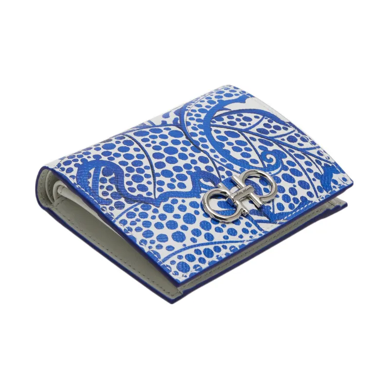 FERRAGAMO Textured Cow Leather Wallet Small Size Women's Blue/White-3