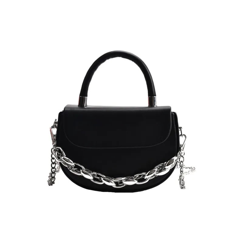 NOMK PU Saddle Bag, Chain Bag, Crossbody Bag, Small Square Bag, Shoulder Bag, Handbag Medium Size Women's Black-0