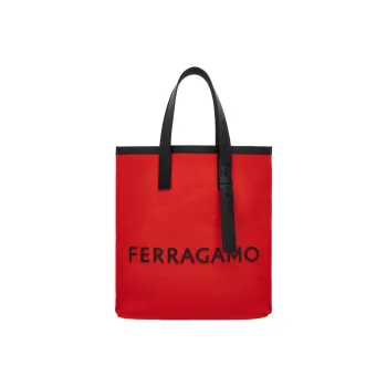 FERRAGAMO Canvas With Leather Trim Canvas Bag Tote Bag Shopping Bag Handbag Women's Red
