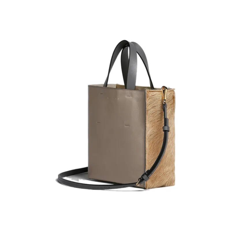 MARNI Museo Coarse Hair Calfskin Tote Bag, Shopping Bag, Shoulder Bag, Crossbody Bag, Handbag Mini Women's Camel-2