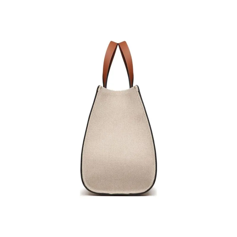 Valentino Vlogo Canvas With Leather Canvas Bag Shoulder Bag Crossbody Bag Handbag Small Size Women's Beige/Saddle Brown-4