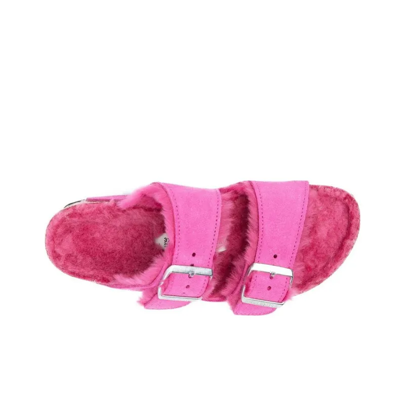 Birkenstock Arizona Shearling Suede Leather Narrow Fit Sandals 'Fuchsia Tulip' Women's-2