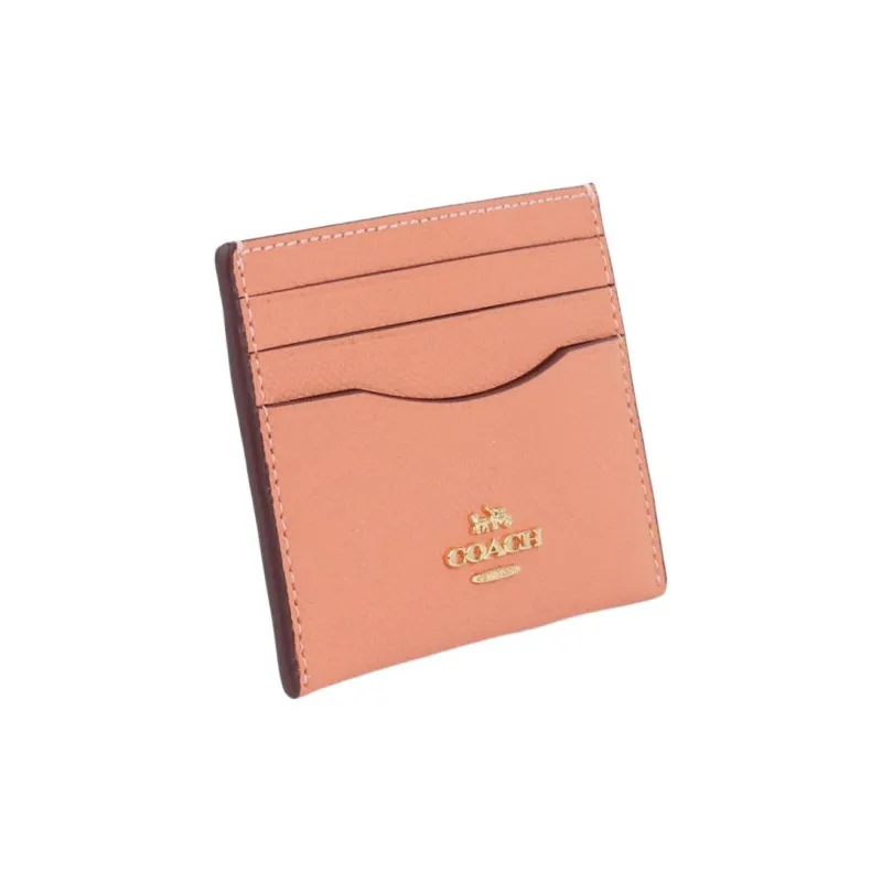 COACH Card Case Cross Grain Leather Card Holder Mini Women's Light Coral-1