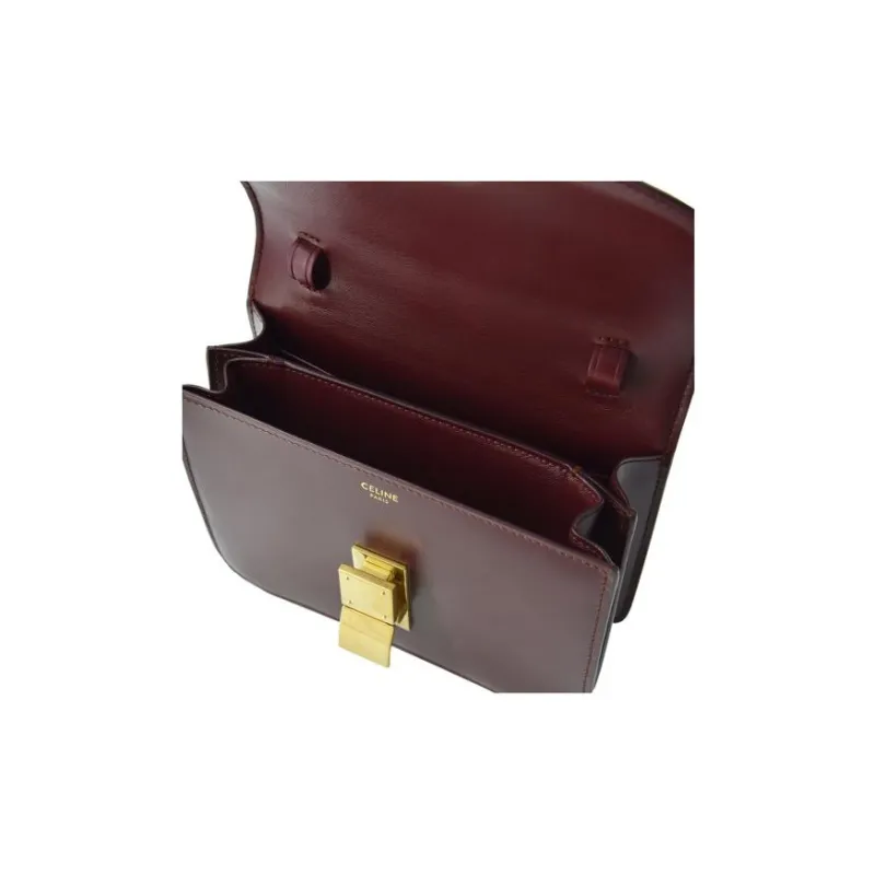 CELINE Classic Bo Polished Cow Leather Block Bag Handbag Crossbody Bag Shoulder Bag Women's Candy Color Burgundy-4