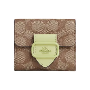COACH Morgan Canvas With Leather Coin Purses Wallets Small Size Women's Brown & Green