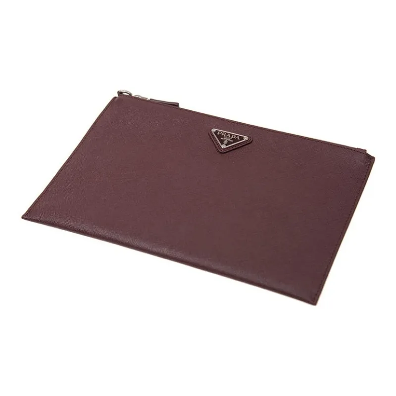 PRADA Cow Leather Clutch Regular Men's Deep Red-3