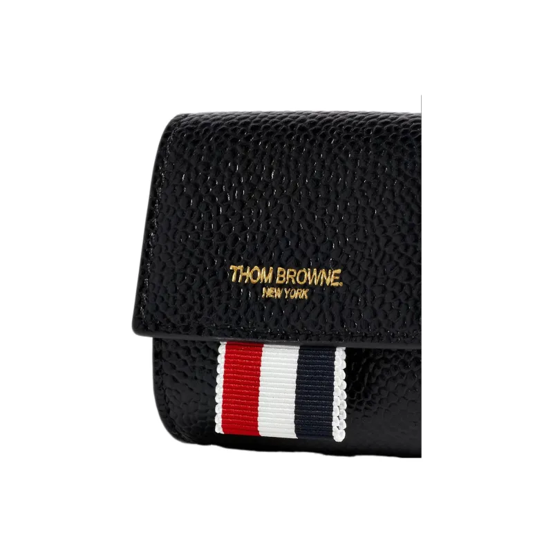 THOM BROWNE· Satin Logo Pebble Leather Coin Purse Small Size Men's Black-5