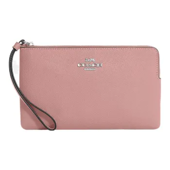 COACH Corner Zip Leather Wrist Bag Wallet Clutch Trumpets Women's Light Pink