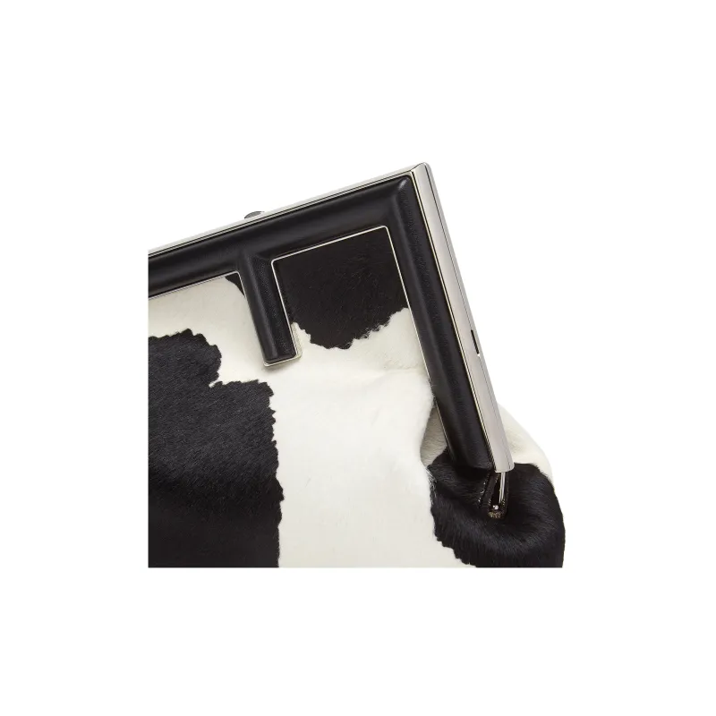 FENDI Fendi First Lambskin One Shoulder Crossbody Clutches Women's Black/White-4