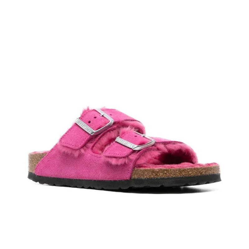 Birkenstock Arizona Shearling Suede Leather Narrow Fit Sandals 'Fuchsia Tulip' Women's-1