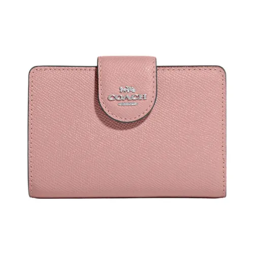 COACH Corner Zip Cross-Stitch Leather Coin Purses Wallets Medium Size Women's Light Pink