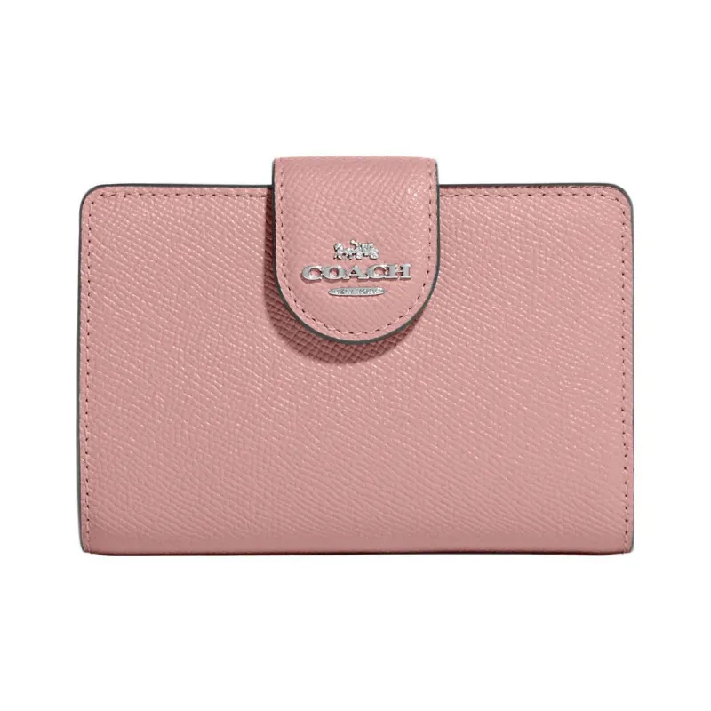 COACH Corner Zip Cross-Stitch Leather Coin Purses Wallets Medium Size Women's Light Pink-0