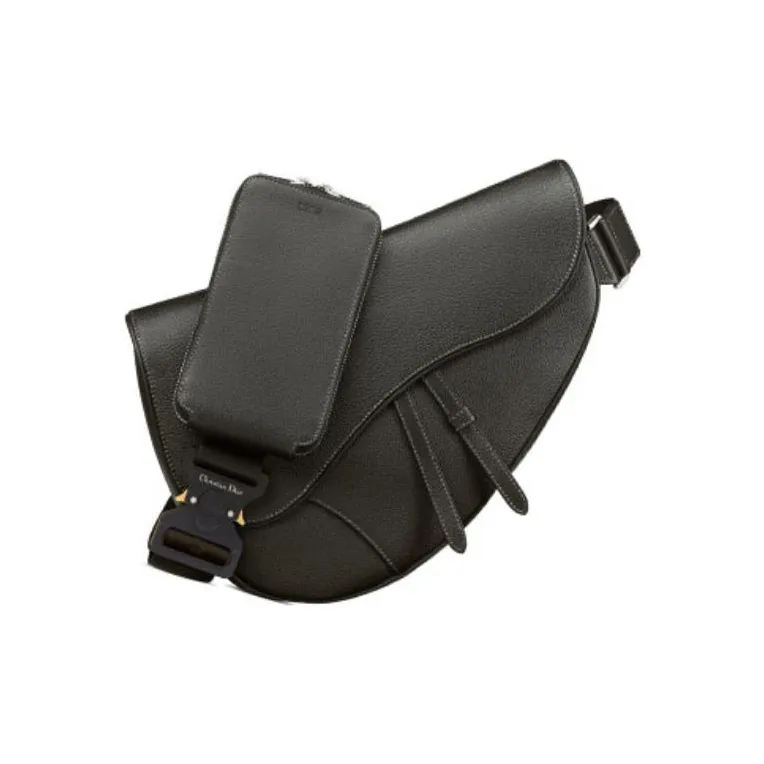 DIOR Grained Calfskin Saddle Bag Crossbody Bag Sling Bag Large Size Men's Black-1