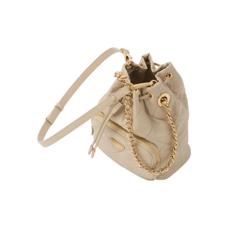 PRADA Nylon Bucket Bag Portable Crossbody Bag Shoulder Bag Women's Desert Beige-1