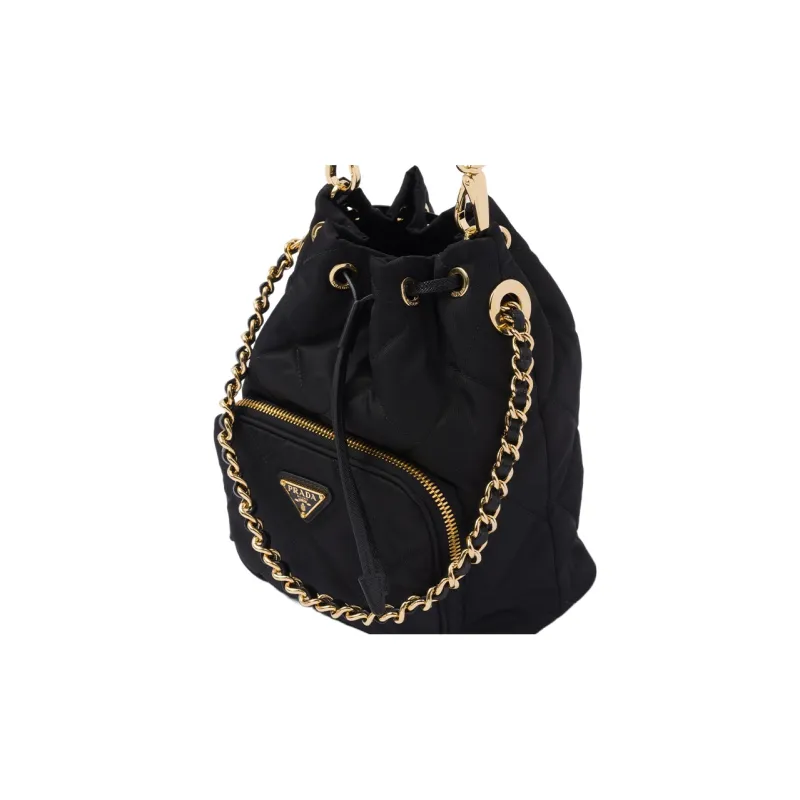 PRADA Recycled Nylon Bucket Bag, Portable Crossbody Bag, Shoulder Bag Regular Women's Black-4