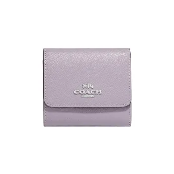 COACH Trifold Wallet Cross-Stitch Leather Coin Purses Wallets Women's Taro Purple